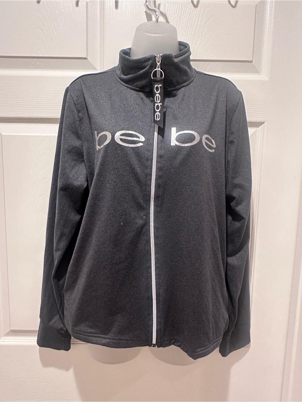 Vintage Y2K Bebe Sport Black Silver Logo Track Jacket Zip Up XL McBling 2000s OG